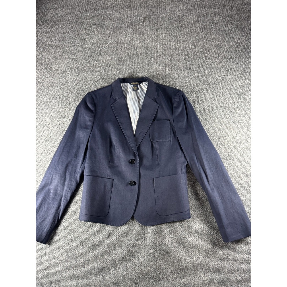 Brooks Brothers Blazer Jacket Womens 10P Blue Linen Striped Lined Stellita Fit
